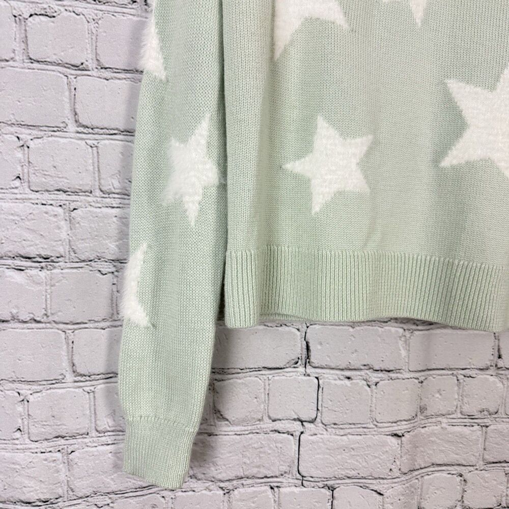 Alice + Olivia Andora Fuzzy Star Wool Blend Sweater Womens S in Light Green Chic - Picture 7 of 10